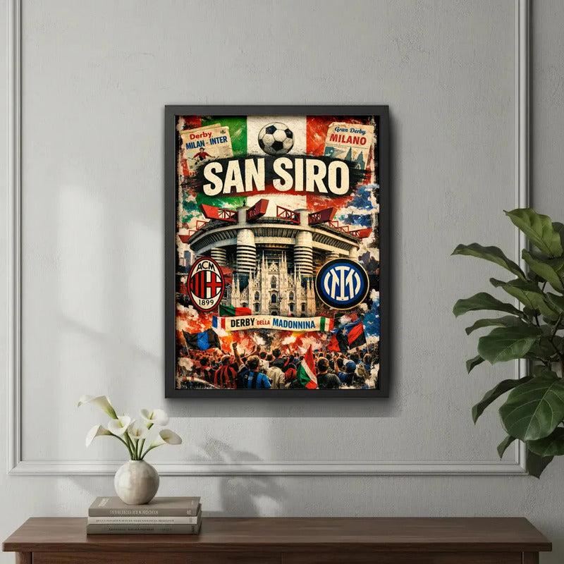 Cuadro Estadio San Siro Inter Y Ac Milán Italia Futbol Retro Marco Negro