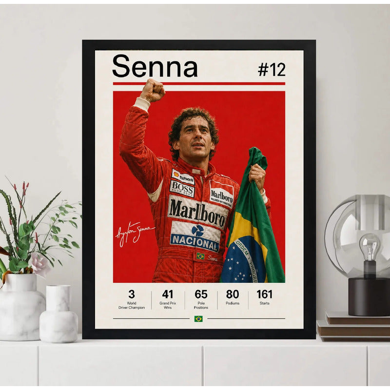 Cuadro Ayrton Senna Piloto Formula 1 Logros Signature Auto Marco Negro
