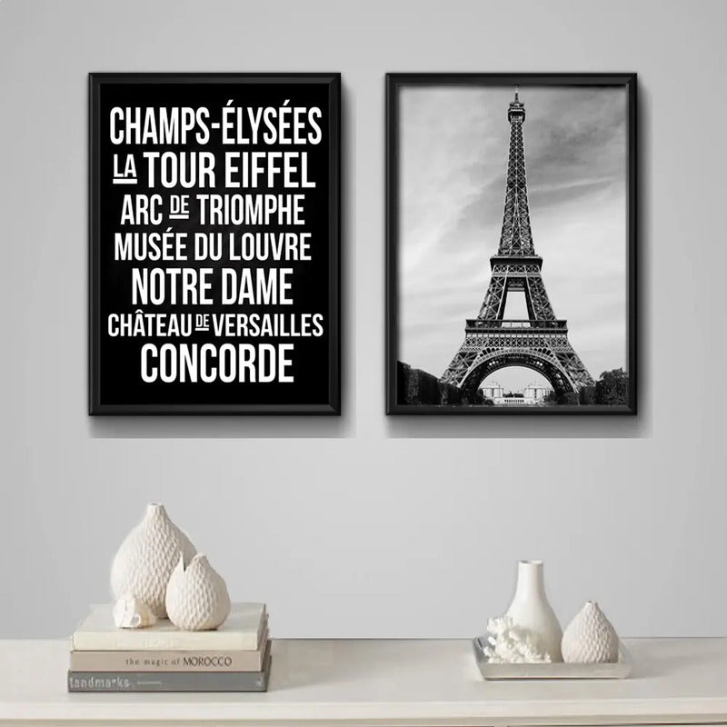 Set 2 Cuadros Paris Torre Eiffel Francia Blanco Negro Decora