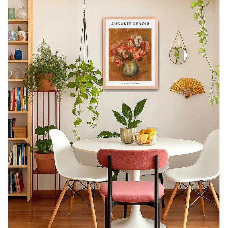 Cuadro Dormitorio Living Auguste Renoir Anémonas Flores Oak Marco Marrón Claro