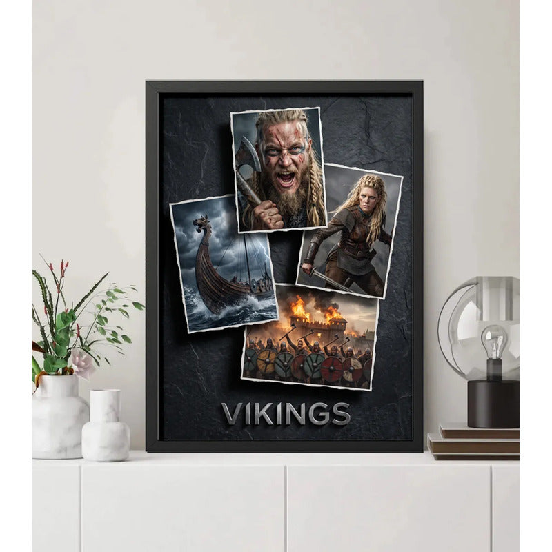 Cuadro Vikings Serie Tv Vikingos Arte Medieval Decoracion Marco Negro