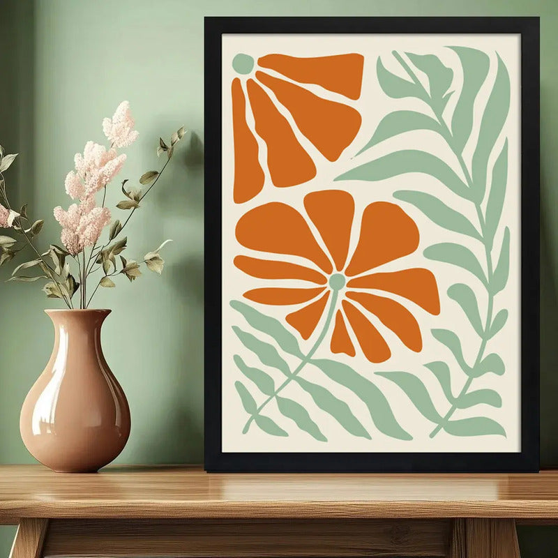 Cuadro Boho Botanico Flores Plantas Abstracto Tonos Nude Flores Boho 2 Negro