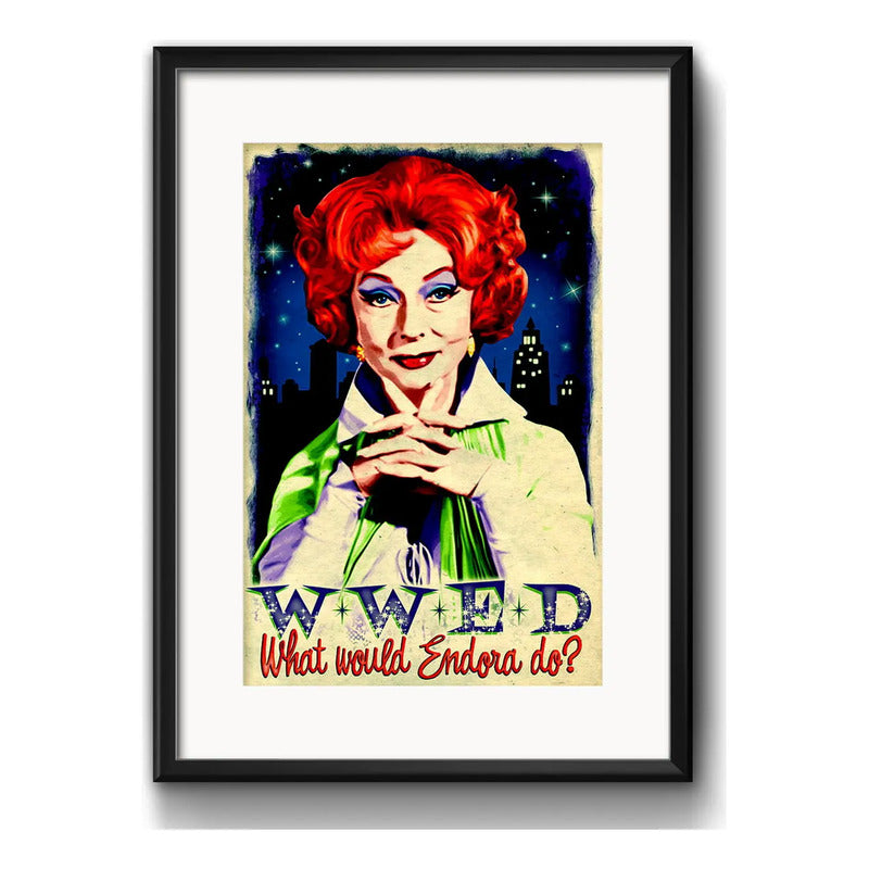 Cuadro Endora Pop Art  Bewitched Bruja Serie Con Paspartú Marco Negro