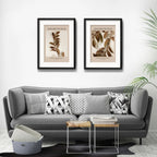 Set 2 Cuadros Living Tonos Marron Hojas 53x43cm Con Paspartu Marco Negro