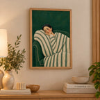 Cuadro Dormitorio Living Niña Durmiendo Sofá Arte Abstracto Marco Negro