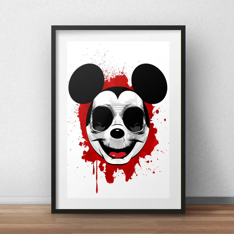 Cuadro Raton Mickey Mouse Hipster Arte Urbano Con Paspartú Marco Negro