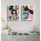 Set 2 Cuadros Dormitorio Living Abstracto Discos De Vinilo Marco Blanco
