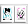 Set 2 Cuadros Marilyn Audrey Hepburn Chicle Pop Art Paspartu