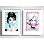 Set 2 Cuadros Marilyn Audrey Hepburn Chicle Pop Art Paspartu