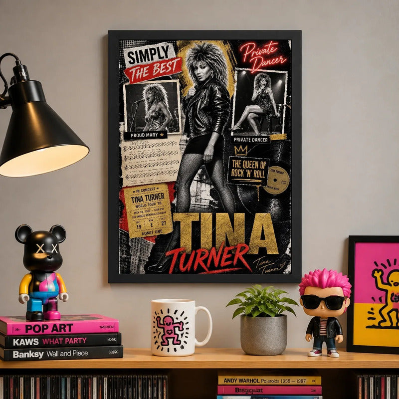 Cuadro Tina Turner Elementos Iconicos Rock Pop Arte Vintage Marco Negro