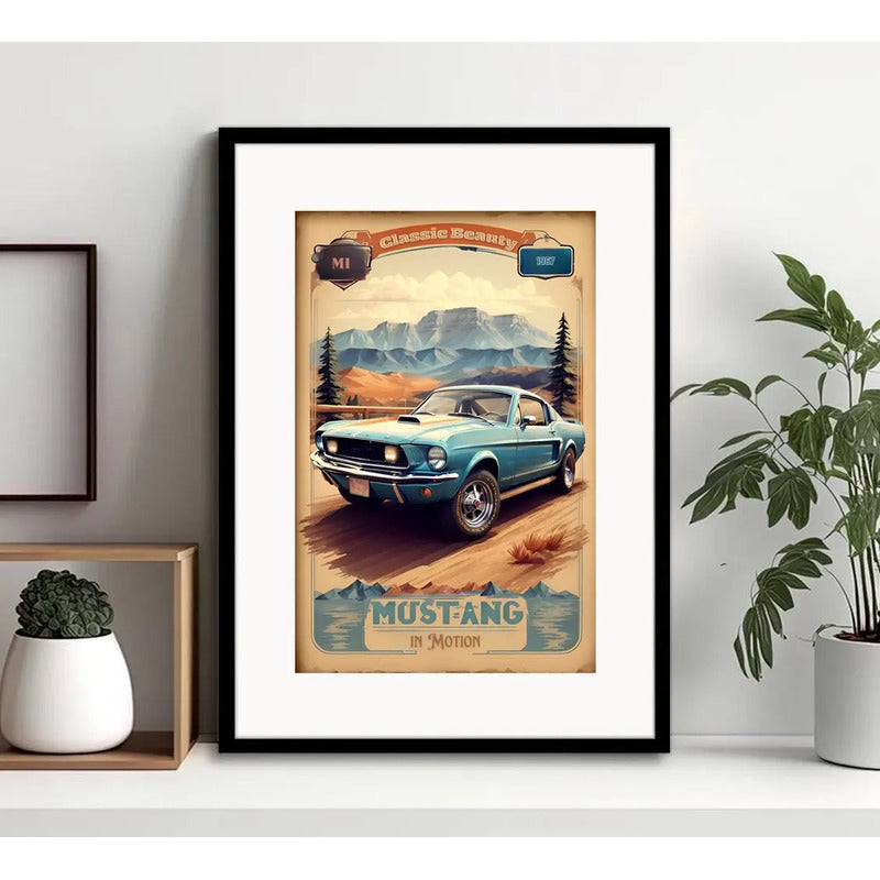 Cuadro Autos Antiguos Modelos Marcas Iconicas Con Paspartu Mustang Auto Vintage 2 Con Marco Negro