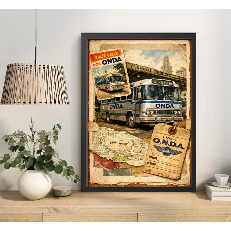 Cuadro Onda Ómnibus Autobuses Uruguay Buso Vintage Retro Momento Nostálgico Del Transporte Uruguayo Negro