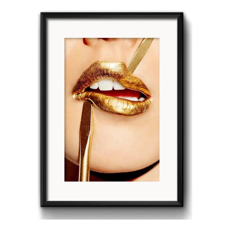 Cuadro Boca Fashion Maquillaje Labio Decoracion Con Paspartú