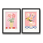 Set 2 Cuadros Flores Bluebell Freesia Art Deco Con Paspartú Marco Negro