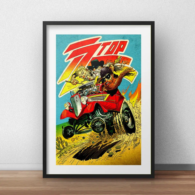 Cuadro Zz Top Rock Blues Clasico Decoracion Con Paspartú Marco Negro