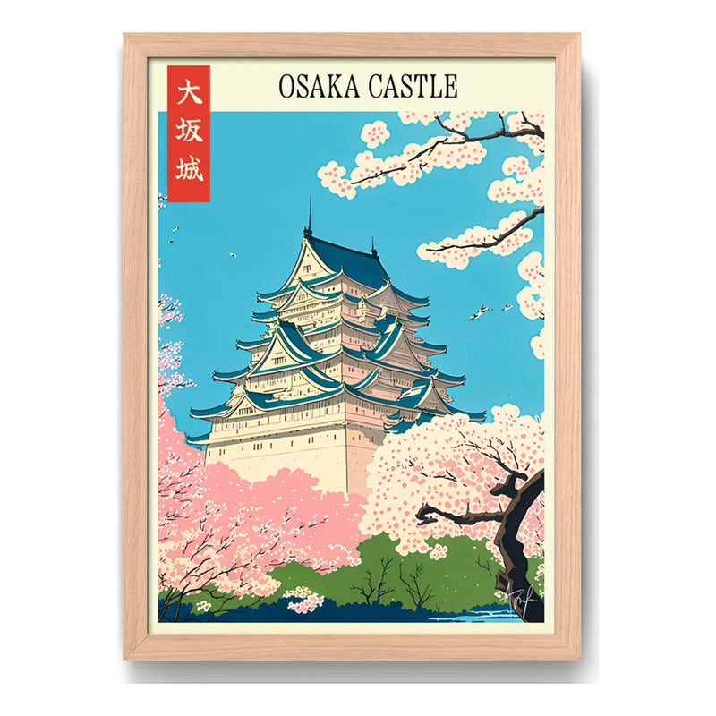 Cuadro Living Dormitorio Castillo Osaka Flor Arte Japon Oak Marco Negro