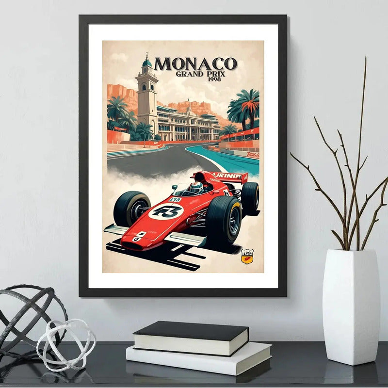 Cuadro Monaco Pista De Carrera Autodromo Formula 1 Vintage Monaco Gran Premio 1998 Con Marco Negro