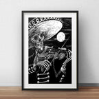 Cuadro Calavera Mariachi Tattoo Decoracion Con Paspartú Marco Negro