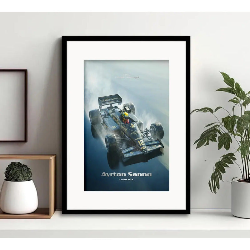 Cuadro Ayrton Senna Lotus 1985 Auto Formula 1 Con Paspartú Marco Negro