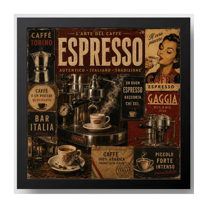 Cuadro Living Comedor Cocina Café Espresso Coffee Retro Brs1 Marco Negro