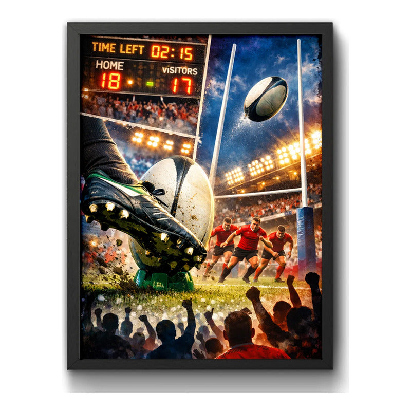 Cuadro Rugby Art Time Left Jugador Club Deportes Decoracion Marco Negro