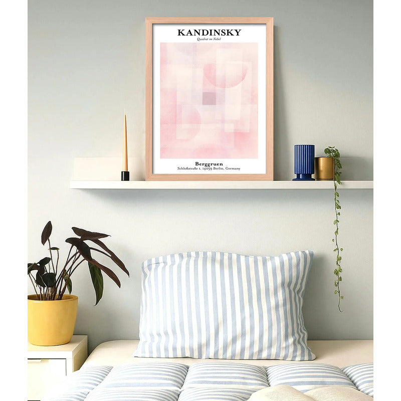 Cuadro Dormitorio Living Kandinsky Cuadrado Niebla Rosa Oak Marco Marrón Claro