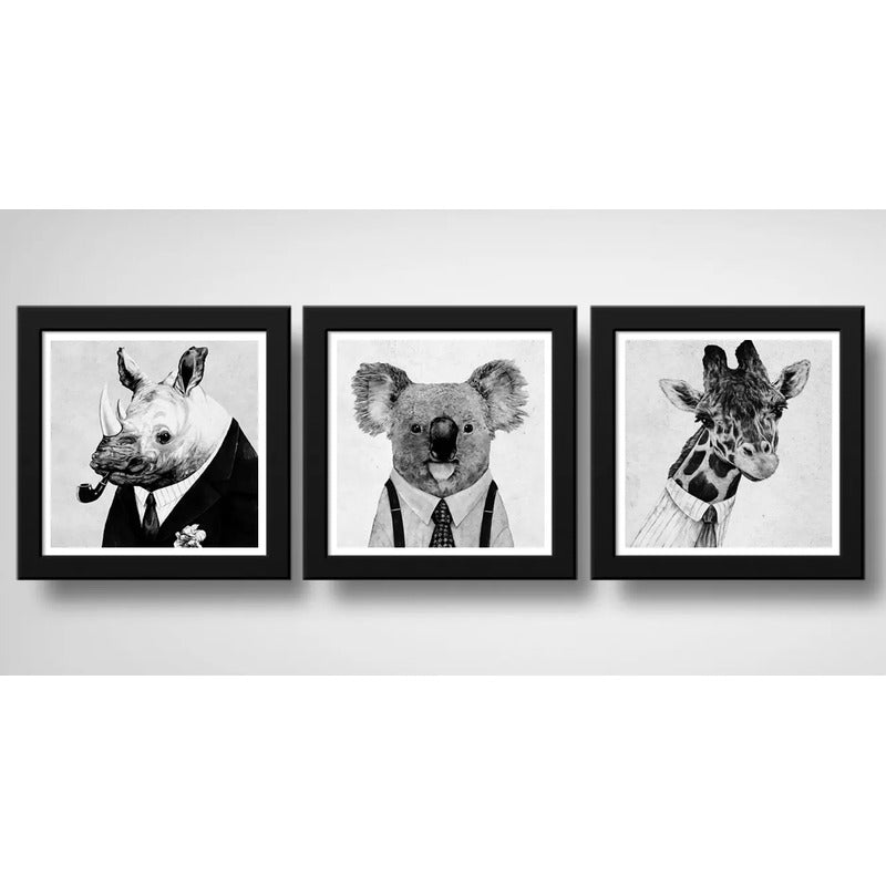 Set 3 Cuadros Rinoceronte Koala Jirafa Hispter Animales Arte