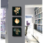Set 3 Cuadros Hojas Doradas Oro Plantas Arte Decoracion Casa