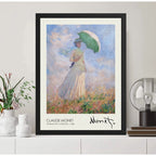 Cuadro Monet Mujer Con Sombrilla Mirando Hacia La Derecha Marco Negro