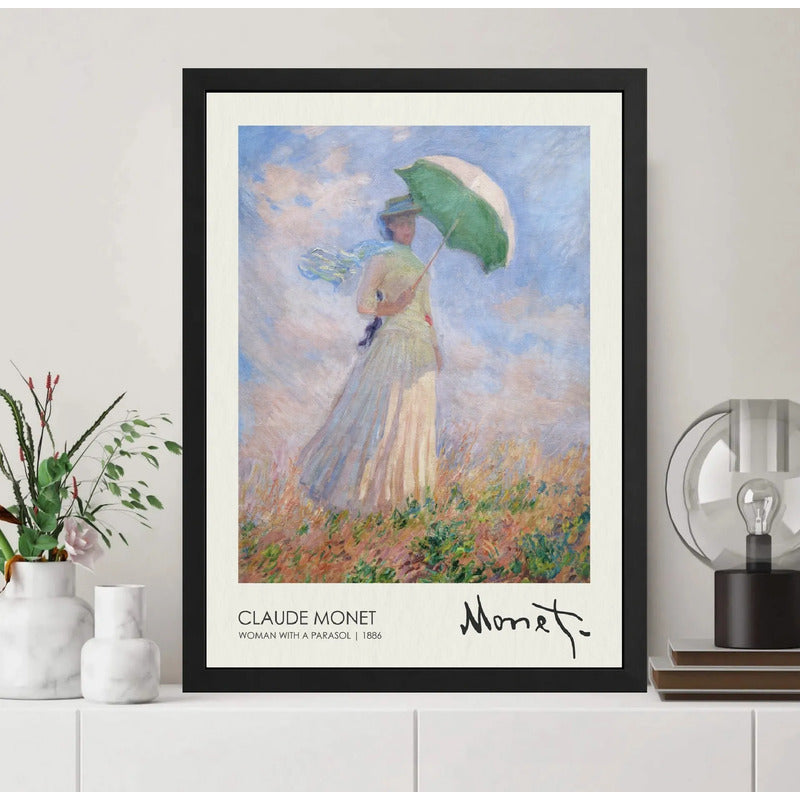 Cuadro Monet Mujer Con Sombrilla Mirando Hacia La Derecha Marco Negro