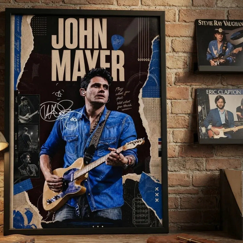 Cuadro John Mayer Signature Arte Rock Pop Guitarrista Marco Negro
