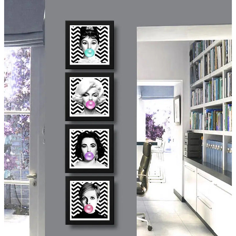 Set 4 Cuadros Marilyn Monroe Audrey Hepburn Twigy Liz Taylor