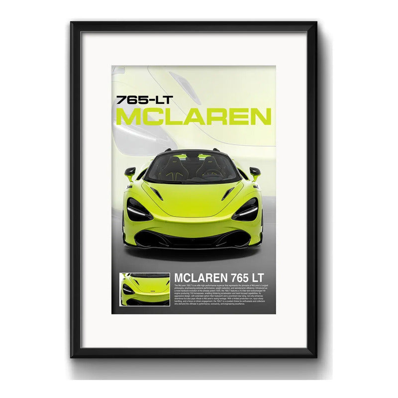 Cuadro Mclaren 765lt Auto Modelo 53x43cm Con Paspartú Marco Negro