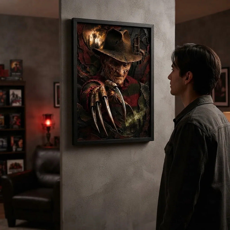 Cuadro Freddy Krueger Pelicula Pesadilla Calle Elm Terror 3d Marco Negro
