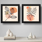 Set 2 Cuadros Boho Chic Hojas Flor Arte Decoracion - 33x33cm Marco Negro