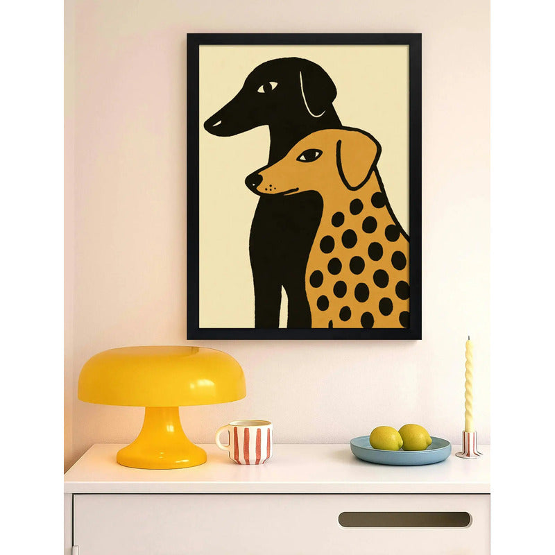 Cuadro Dormitorio Living Duo Canino Tonos Neutros Beige Marco Negro