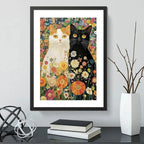 Cuadro Gatos Gustav Klimt Floral Gato Arte Decoracion Marco Negro