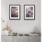 Set 2 Cuadros Flores Lavanda Cola Liebre Purple Con Paspartú Marco Negro