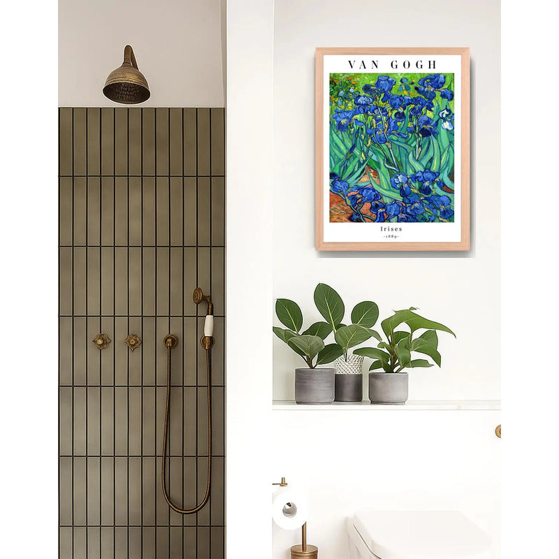 Cuadro Dormitorio Living Van Gogh Flores De Iris Marco Oak Marco Marrón Claro