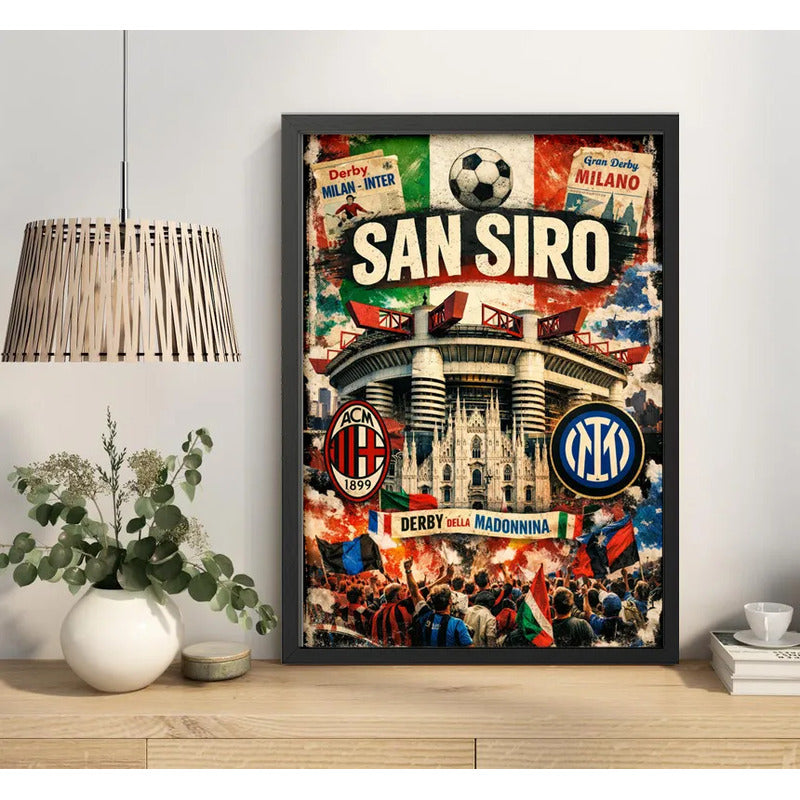 Cuadro Estadio San Siro Inter Y Ac Milán Italia Futbol Retro Marco Negro