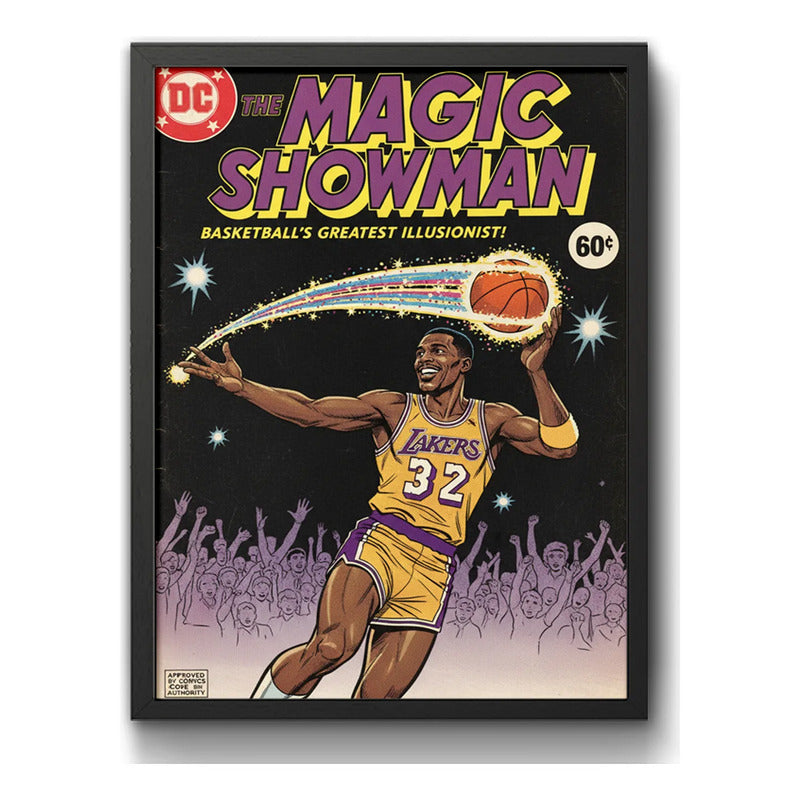 Cuadro Magic Johnson Lakers Comics Retro Baloncesto Deportes Marco Negro