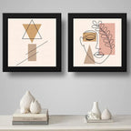 Set 2 Cuadros Rostro Mujer Minimalista Boho Arte - 33x33cm Marco Negro
