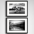 Set 2 Cuadros Australia Nueva Zelanda Blanco Negro Paspartú
