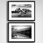 Set 2 Cuadros Australia Nueva Zelanda Blanco Negro Paspartú