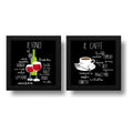 Set 2 Cuadros Café Y Vino Cocina Gourmet Decoracion 33x33cm Marco Negro