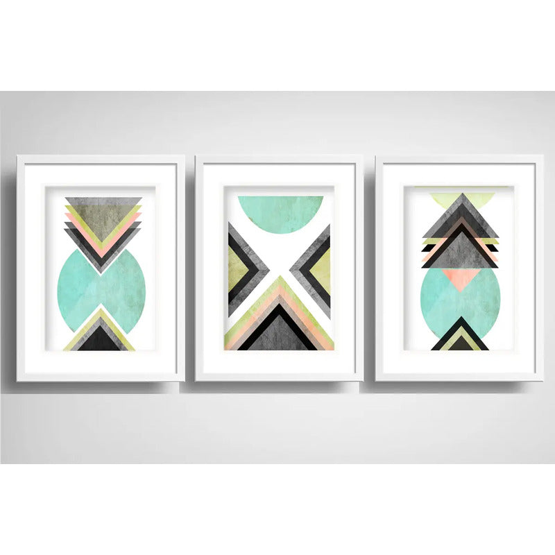 Set 3 Cuadros Geometrico Abstracto Moderno Con Paspartu B2