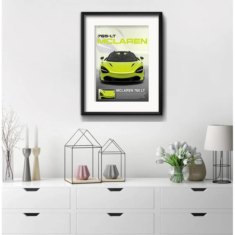 Cuadro Mclaren 765lt Auto Modelo 53x43cm Con Paspartú Marco Negro