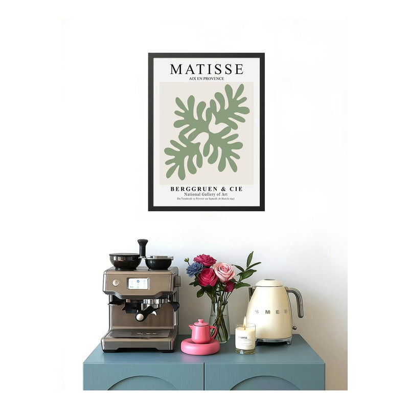 Cuadro Dormitorio Living Matisse Bs3 Tonos Verde Beige Claro Marco Negro