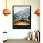 Cuadro Barco Hacia Las Montañas Natureleza Living Decoracion Marco Negro