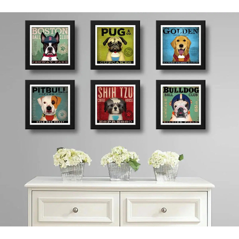 Set 6 Cuadros Perro Cafe Cupcake Pug Pitbull Bulldog Pet